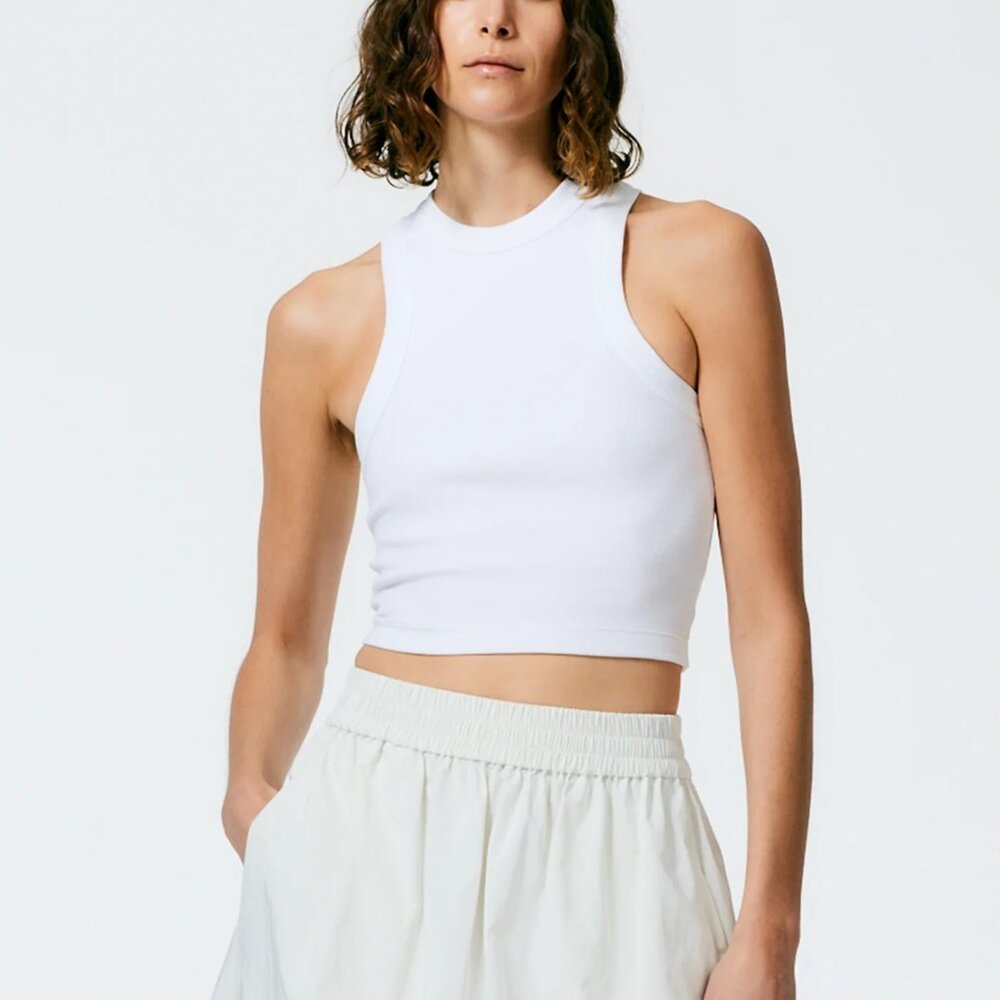 Tibi — Ribbed T-Shirt Cropped Tank — Size XL